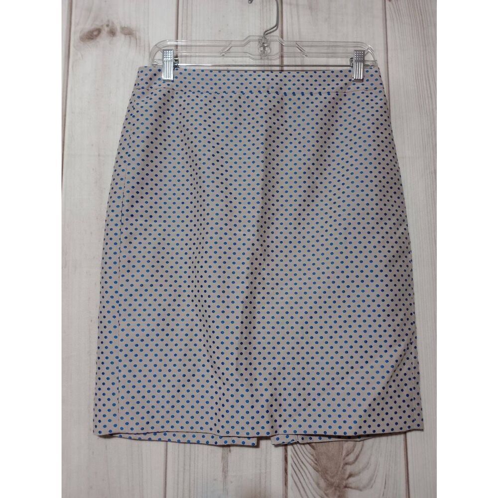 J.Crew Womens Polka‎ Dot Pencil Skirt Tan Blue Size 4 Knee Length Office Wear